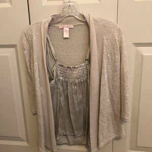 Classy/sparkly cardigan with matching silk tank